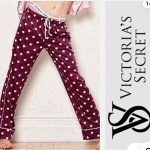 Victoria's Secret After Hours Lounge Burgundy Polka Dot Silky Satin Pajama Pants
